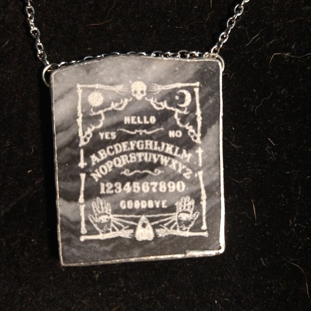 Marble engraved ouija board floating necklace